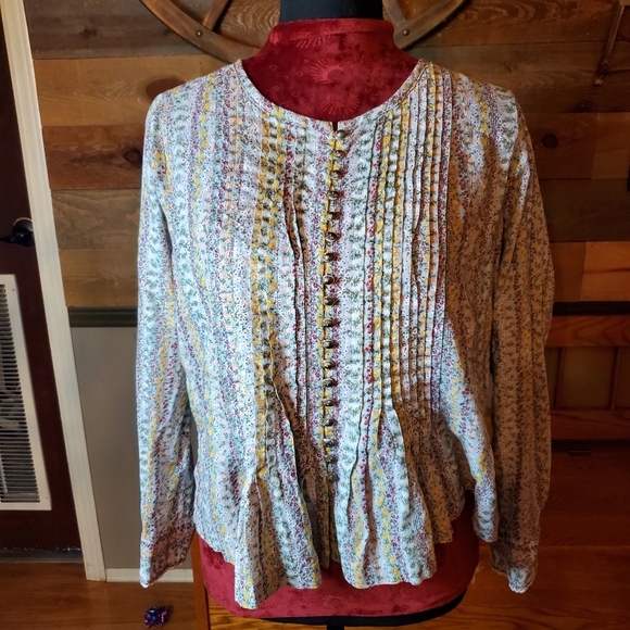 Anthropologie Maeve Gelise Pleated Floral Blouse S/P - Picture 2 of 9